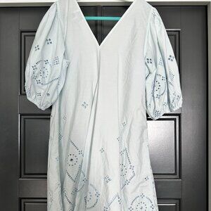 Ganni shirred broderie anglaise cotton mini dress